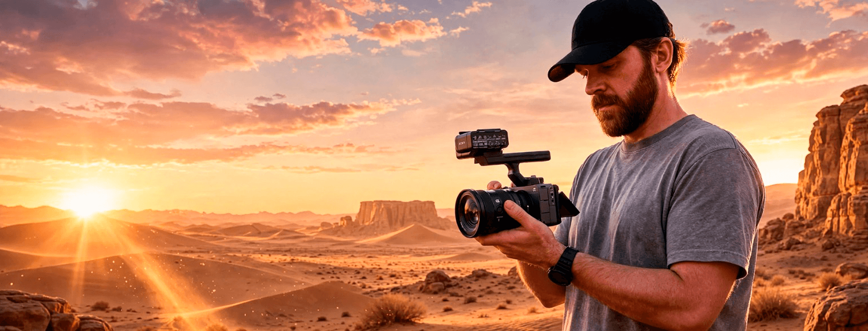Sony Cinema Line FX5 em cenário de filmagem ao pôr do sol — lançamento e pré-venda