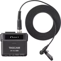 Gravador de campo TASCAM DR 10L Pro e microfone de lapela